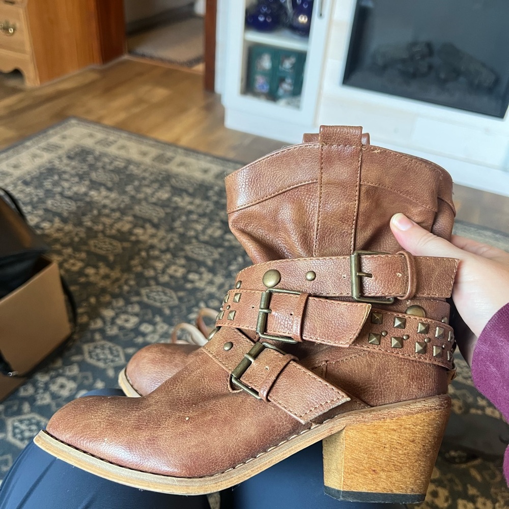 Brown Ankle Boots with Buckle Detail
